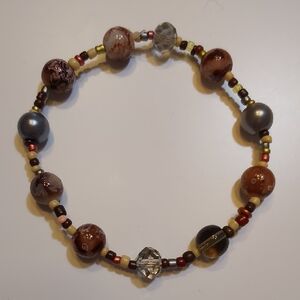 Handcrafted Elegant Glass Beaded Bracelet in Brown and Silver